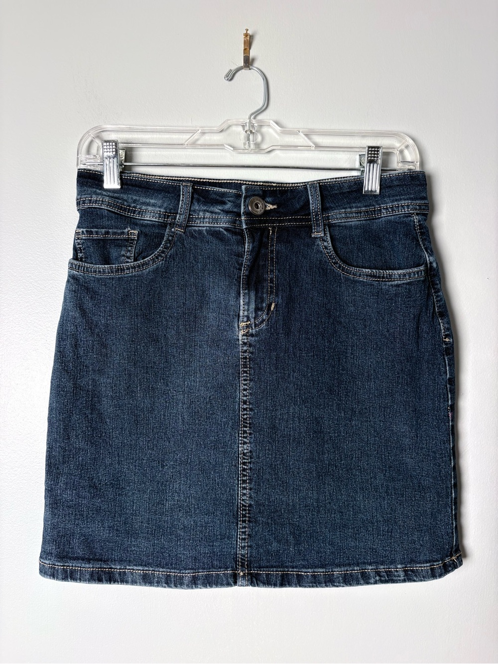 St John's Bay Womens 2 Denim Skort Dark Wash Stretch Jean Shorts Under